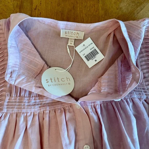 NWT Chenault Blouse. Feminine Boho Barbie pink peasant top with pintucks. Size M - Picture 2 of 13